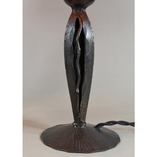 Burnt Orange French Art Deco Table Lamp by Charles Schneider 1925 France - A Pair For Sale - Image 8 of 8