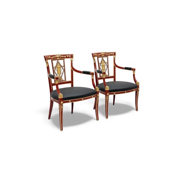 1980s Neo-Classical Carved and Painted Arm Chairs Att. To David Michel - Pair For Sale - Image 5 of 6