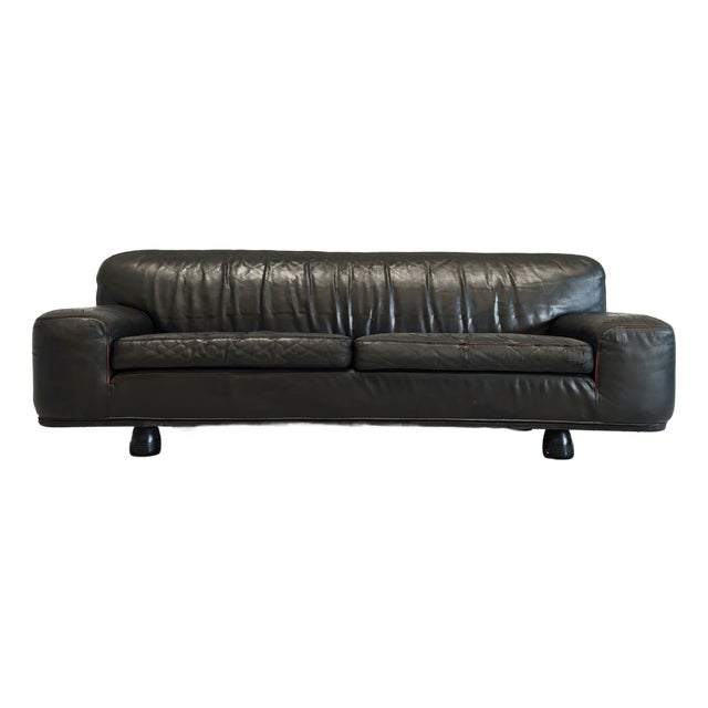 Black Leather Sofa by Franco Poli for Bernini, 1980s For Sale