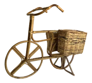 Vintage Wicker and Bamboo Bicycle Basket Decor
