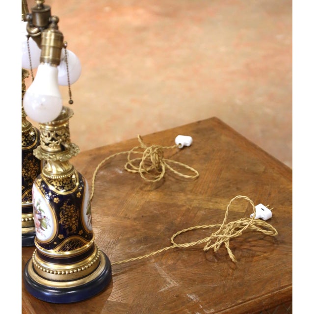19th Century French Napoleon III Sèvres Porcelain Two-Light Lamps - a Pair For Sale - Image 10 of 10