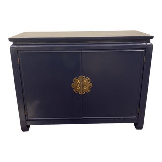 1980s Chinoiserie Navy Cabinet For Sale