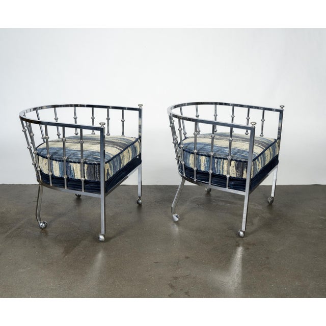 Modern Late 20th Century Pair of Chrome Barrel Lounge Chairs For Sale - Image 3 of 14