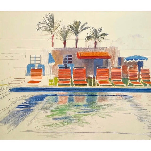 Printmaking Materials Original 90s David Hockney Exhibition Poster Lithograph 8 Sun Chairs by the Pool 1976 For Sale - Image 7 of 10