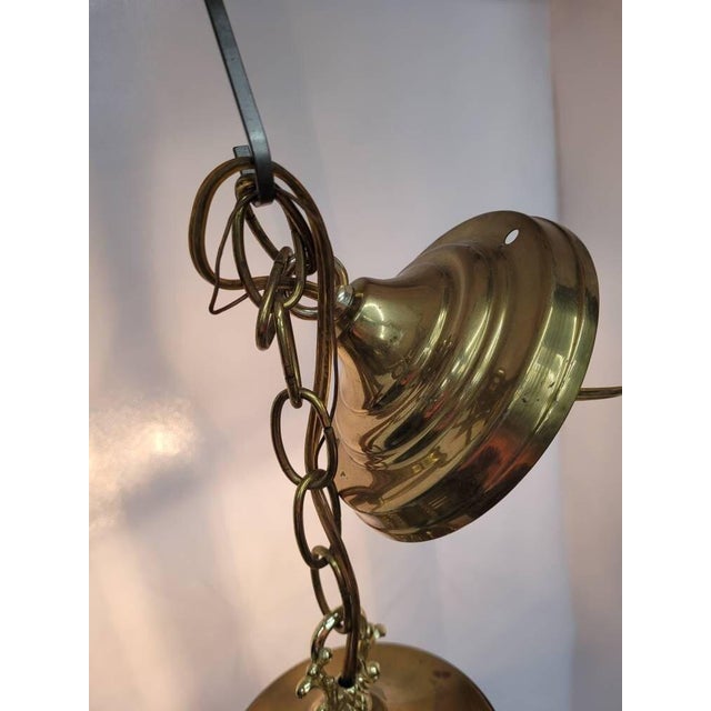 1920s Vintage Brass Lantern Neo Decor Starburst Etched Glass Chandelier Entryway, Old World Glam For Sale - Image 5 of 10