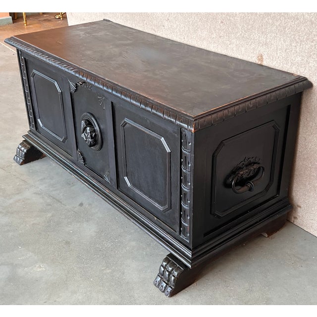 18th Century Italian Carved Cassone Trunk With Inside Carved Raised Panel For Sale - Image 4 of 12