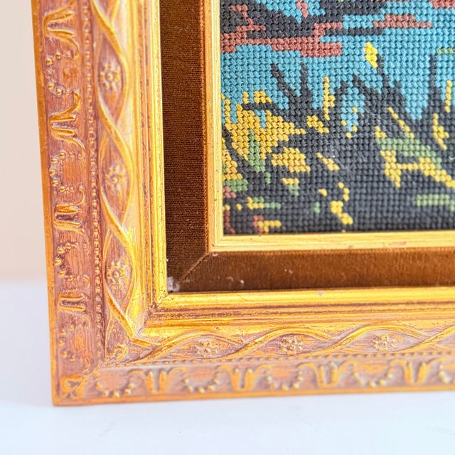 1960s Vintage Needlepoint After François Boucher — Pastoral Mill Scene, Ornate Gilt Frame, Grandmillennial For Sale - Image 5 of 6