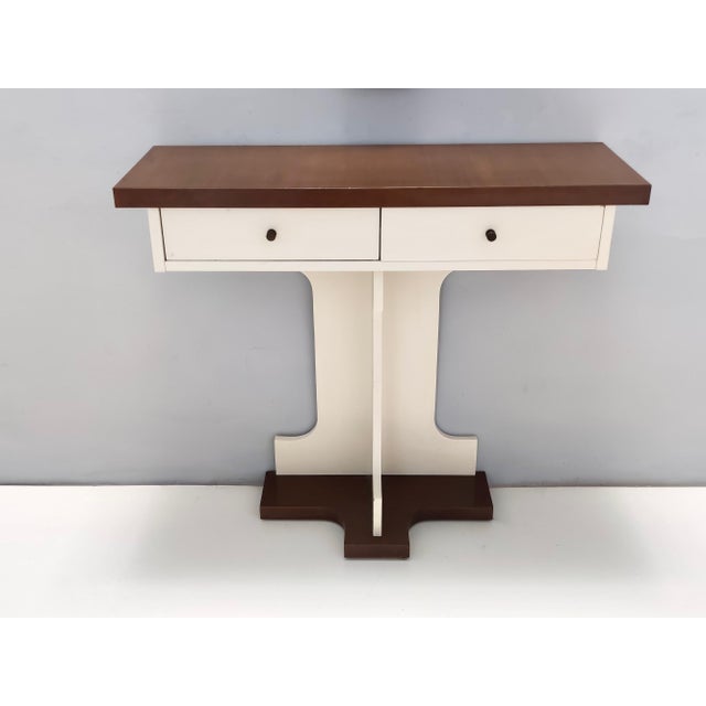 Wood Postmodern Ivory Lacquered Walnut Wall Mirror and Console Table, Italy, 1970s, Set of 2 For Sale - Image 7 of 11