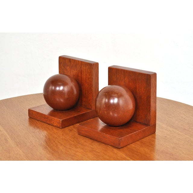 Brown Art Deco Oak Bookends, 1930s, Set of 2 For Sale - Image 8 of 9