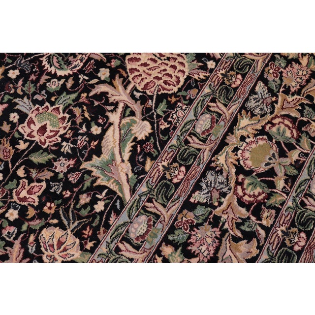 1990s Shabby Chic 1990's Floral Pak-Persian Black/Black Wool Rug - 9'0'' X 12'6'' For Sale - Image 5 of 9