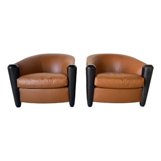 Pair of Adam Tihany for Pace Collection Art Deco Style Leather Club Chairs by I4 Mariani For Sale