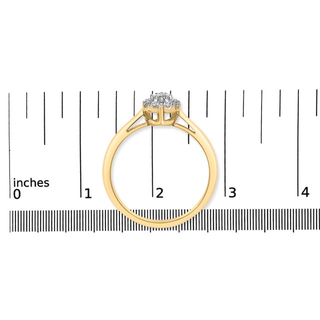 Metal 14K Yellow Gold Plated .925 Sterling Silver 1/10 Cttw Round-Cut Diamond Heart Engagement Ring (I-J Color, I3 Clarity) - Size 5 For Sale - Image 7 of 7