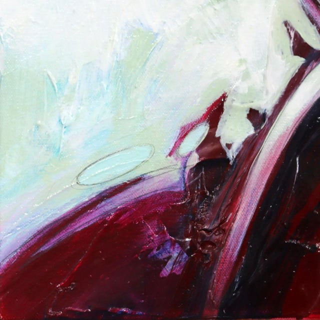 Edge Lit With Green - Framed Red and Light Green Textured Contemporary Abstract Acrylic Painting For Sale - Image 4 of 9
