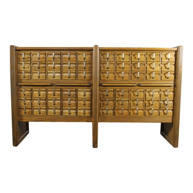 Vintage Oak 60 Drawer Library Card Catalog Cabinet Chairish
