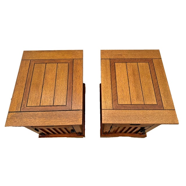 1990s 1990s Arts and Crafts Mission Style Side Tables Nightstands Drawer, Cabinet With Shelf, A Pair For Sale - Image 5 of 13