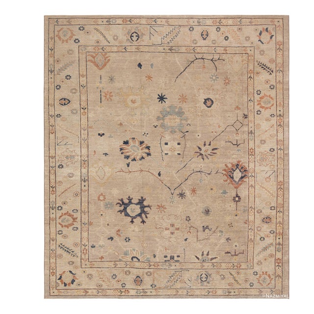 Modern Contemporary Turkish Oushak Design Floral Area Rug For Sale