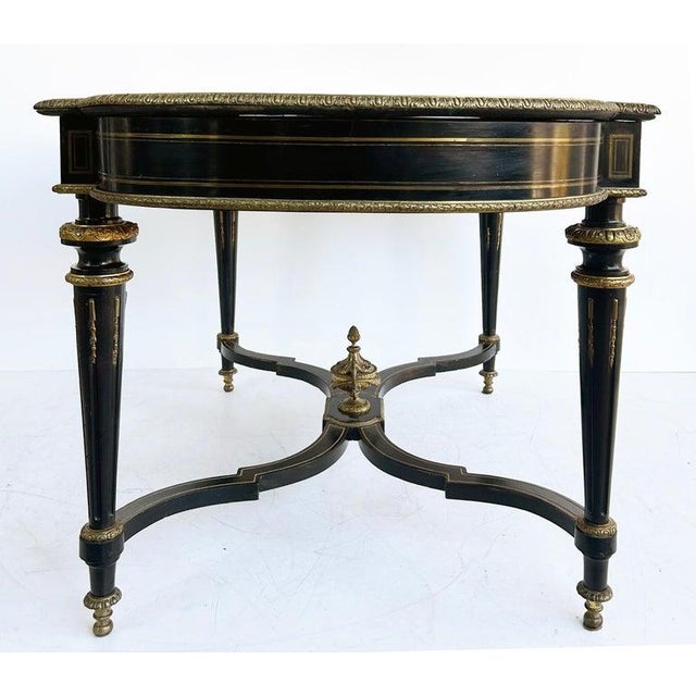 Bronze Mid 19th Century French Napoleon III Ebonized "Boulle" Bronze Inlay Desk With Drawer For Sale - Image 8 of 8