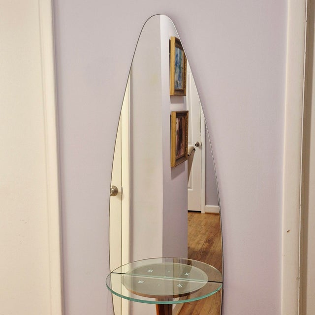 1990s Full Length Floor Mirror W/ Integrated Console Table Surfboard Shape For Sale - Image 4 of 12
