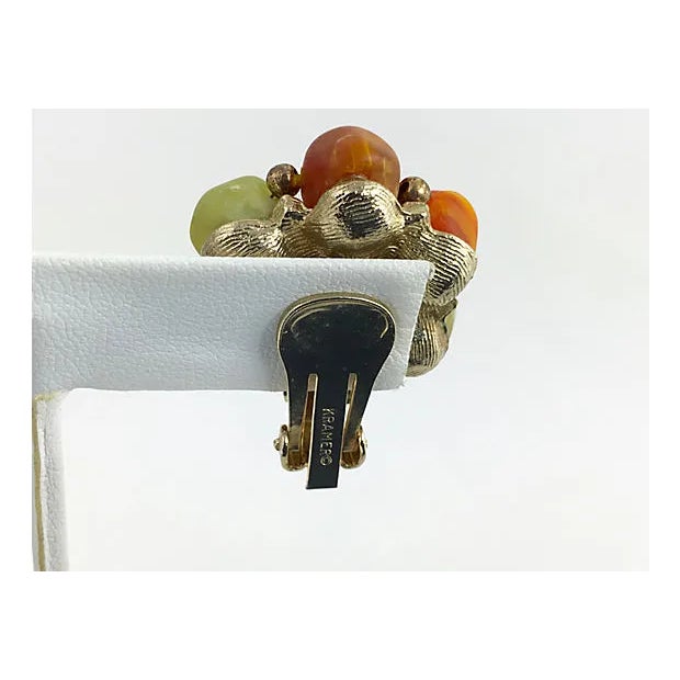 Mid 20th Century Kramer Orange & Green Button Earrings For Sale - Image 5 of 7
