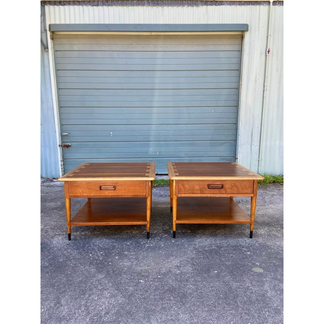 Pair of Lane Acclaim Square Side Tables With Drawer. Absolute Pair of Stunners! A beautiful Dovetail Detail at tabletops....