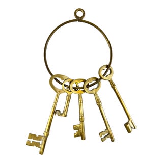 Vintage Brass Skeleton Key Ring – Set of Five Decorative Keys For Sale