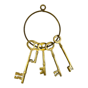 Vintage Brass Skeleton Key Ring – Set of Five Decorative Keys