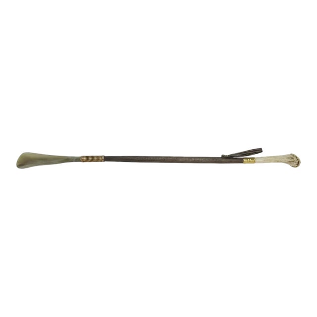 Vintage Deer Stag Antler Handle Wood Natural Ox Horn Shoehorn Stick For Sale