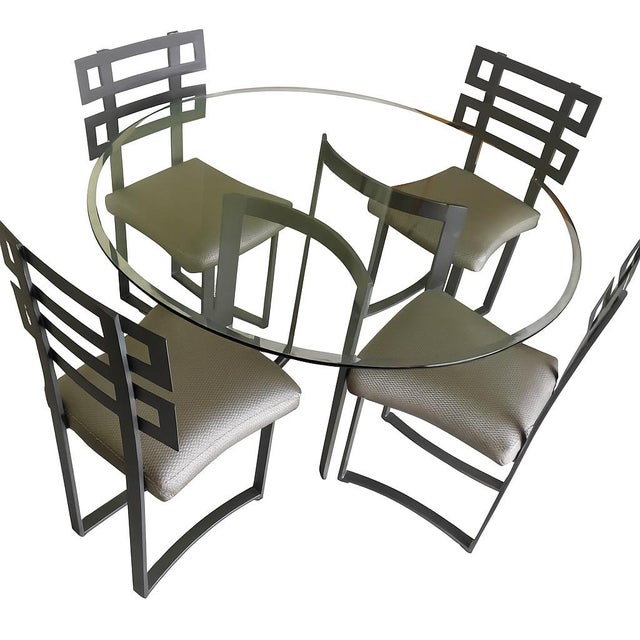 Modern 1990s Johnston Casuals “Journey” Dining Set – Modern Glass + Metal – Made in Usa, Set of 5 For Sale - Image 3 of 7
