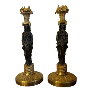 Antique French Empire Gilt Bronze Candlesticks in the Manner of Thomas Hope 1810- a Pair For Sale