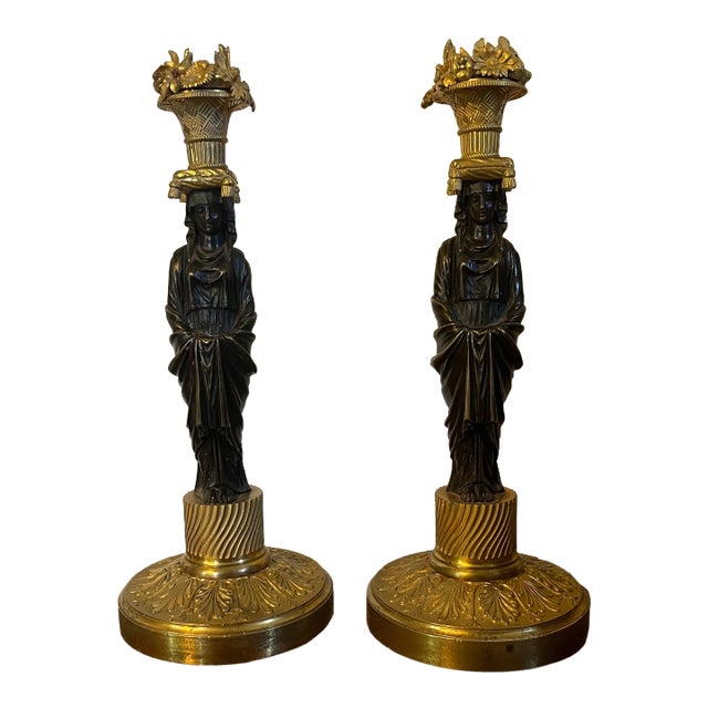Antique French Empire Gilt Bronze Candlesticks in the Manner of Thomas Hope 1810- a Pair For Sale