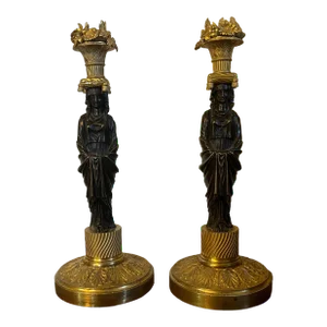 Antique French Empire Gilt Bronze Candlesticks in the Manner of Thomas Hope 1810- a Pair