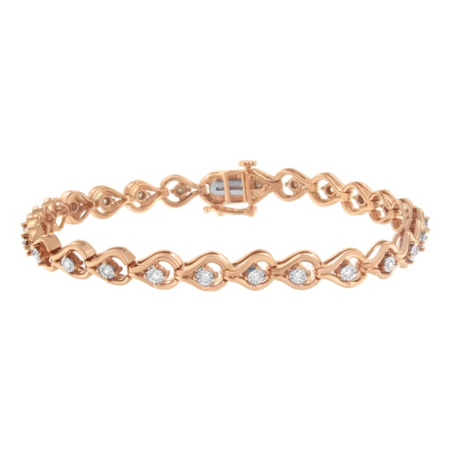 Rose Gold over .925 Sterling Silver 1/4 Cttw Diamond Miracle-Set Teardrop Shaped 7��� Link Bracelet (I-J Color, I3 Clarity) For Sale