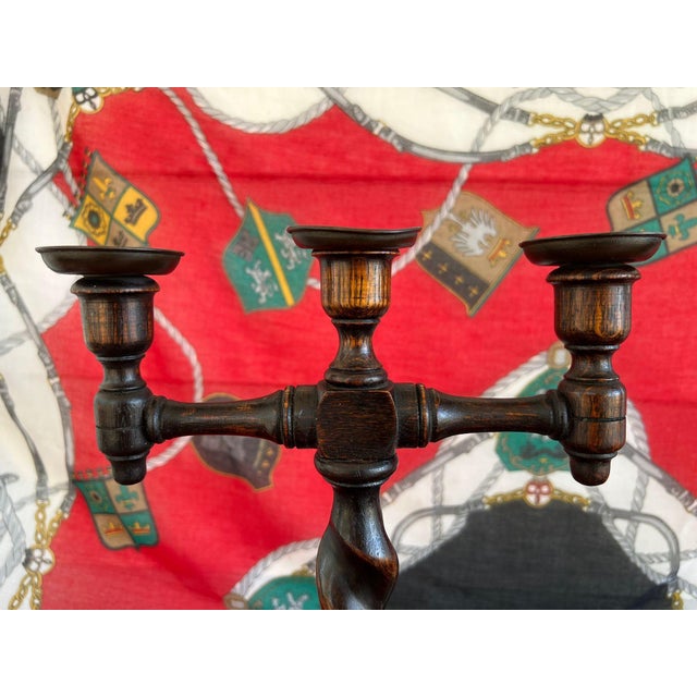 Pair Antique English Oak Barley Twist Candlesticks Candelabras Candle Holders For Sale - Image 10 of 18