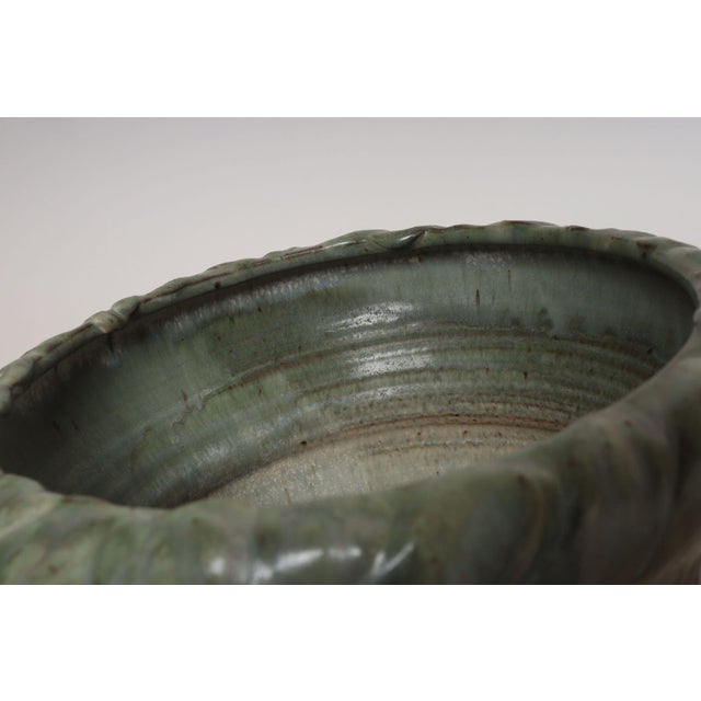 Vintage Green and Beige Speckled Ceramic Planter With Saucer by Deanna Nichols For Sale - Image 13 of 18
