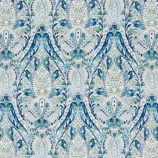 Sample - Schumacher Layla Paisley Fabric in Blue & Green For Sale