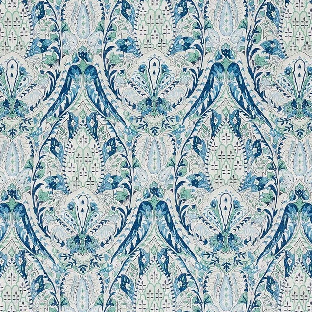 Sample - Schumacher Layla Paisley Fabric in Blue & Green For Sale