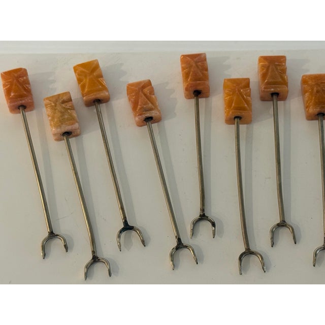 Mid 20th Century Set of 12 Mexican Honey Onyx Cocktail Forks in Amber Tones, Mid-Century Modern For Sale - Image 4 of 12