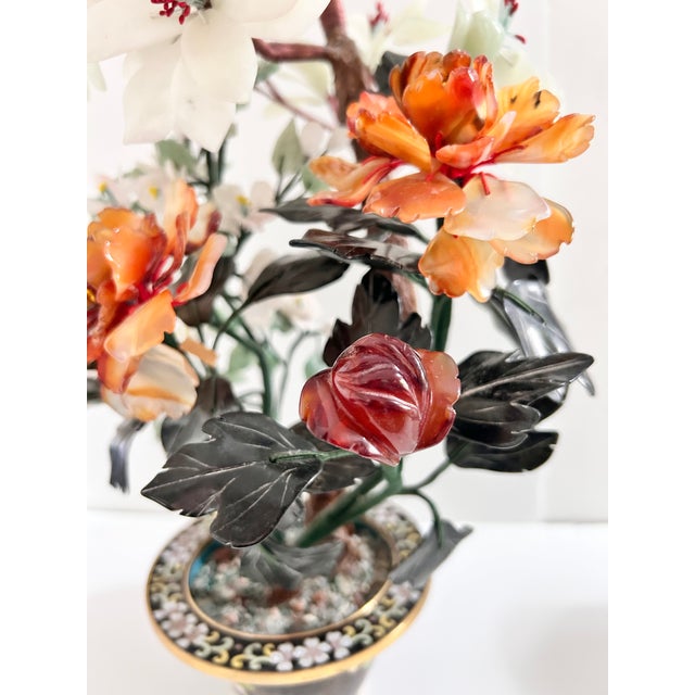 Large Vintage Chinese Hardstone Bonsai Tree in Cloisonné Planter For Sale - Image 11 of 16