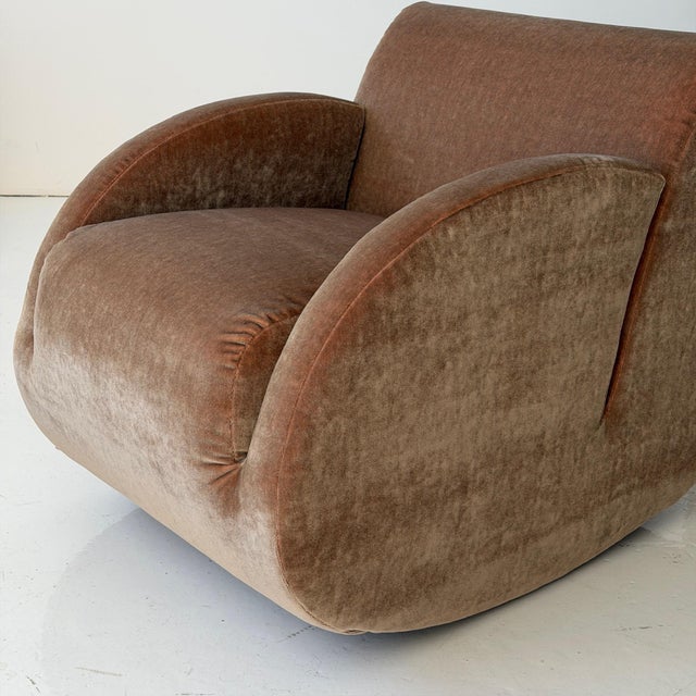 c. 1997. Price is for the set. Contact us if you’d like to purchase a single item. Reupholstered in pinkish tan mohair...