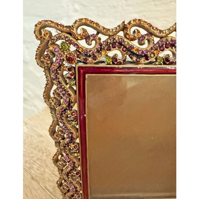 Contemporary Jay Strongwater Hinged Swarovski Bejeweled Double Picture Frame For Sale - Image 3 of 6