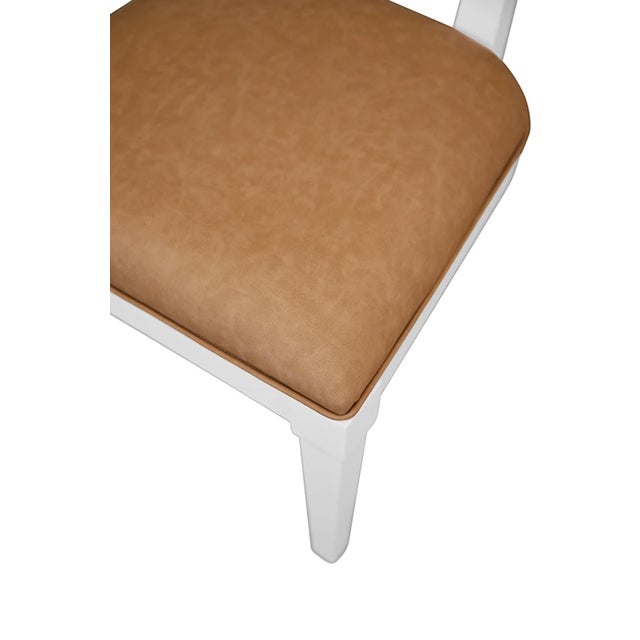 2020s Matthew Izzo Home Hayden Camel Faux Leather Matte White Lacquer Bow Back Dining Chair For Sale - Image 5 of 6