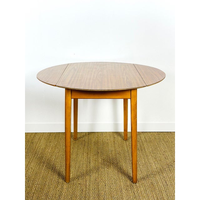 Wood Vintage Round Dining Table with Drop Leaves, 1970s For Sale - Image 7 of 14