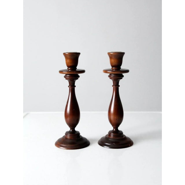 Vintage Wooden Candlestick Holders Pair For Sale - Image 10 of 10