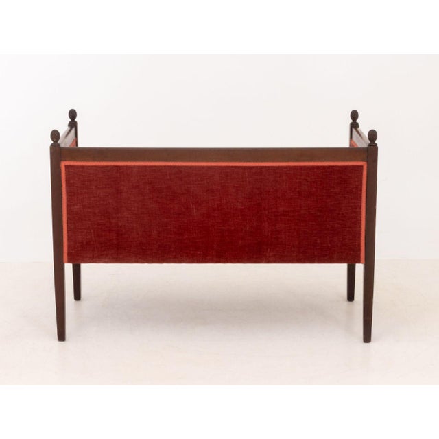 Red Louis XVI Style Velvet Upholstered Mahogany Sofa For Sale - Image 8 of 8