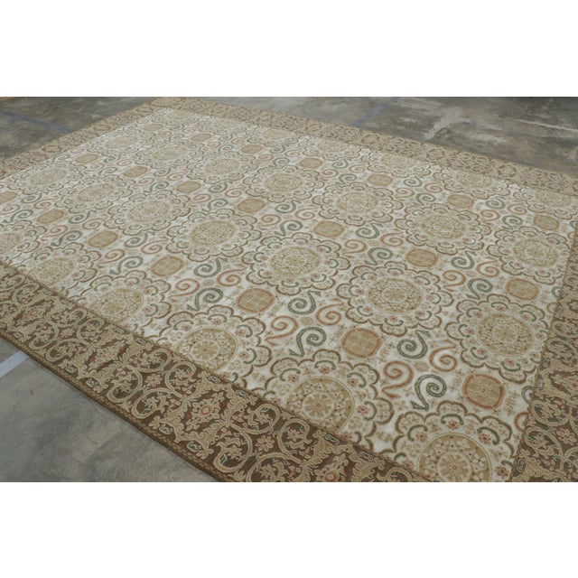 Traditional Rug & Kilim’s European Style Rug in Cream-White With Medallions in Green & Beige For Sale - Image 3 of 9