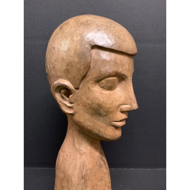 Vintage Late 20th Century Carved Wood Paper Mache Male Bust Sculpture For Sale - Image 4 of 9