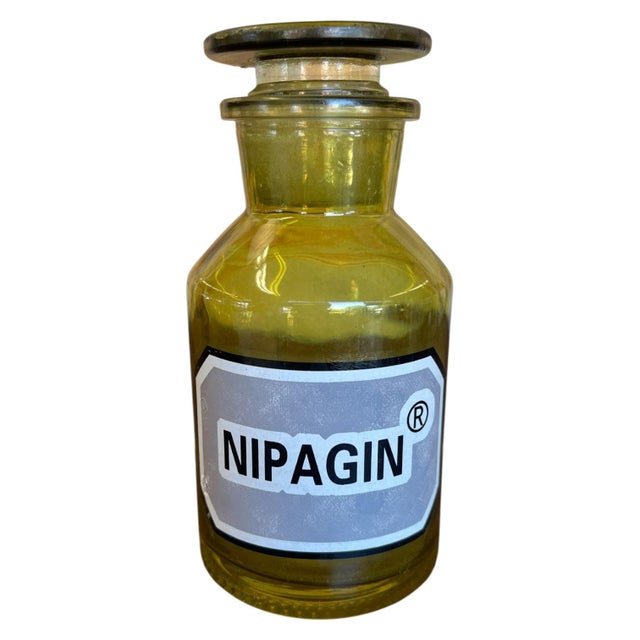 Bottle Green Set of 3 Vintage Olive Green Toned Glass Apothecary Bottles With Glass Stoppers and Pharmacy Labels. For Sale - Image 8 of 9