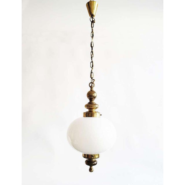 Elegant vintage ball lamp from the 50s very high quality lamp made of thick white mouth-blown cased glass. top original...
