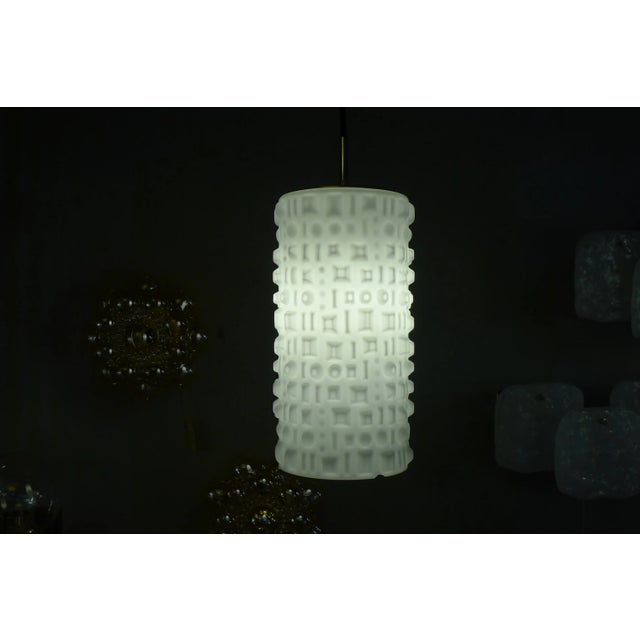 Silver Space Age White Glass Ceiling Lamp with Embossed Geometric Pattern from Staff, 1970s For Sale - Image 8 of 9