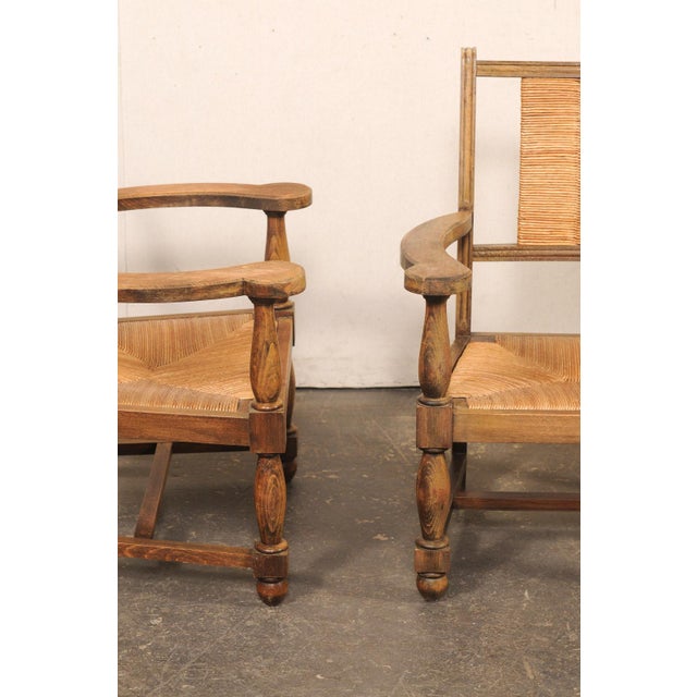 Mid 20th Century Spanish Wood Armchairs W/Rush Seat & Backs For Sale In Atlanta - Image 6 of 11